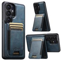Elastinės juostelės Aliejaus vaško rašto Magnetinė odinė piniginė Kortelių laikiklis Telefono dėklas Samsung S26 Ultra S25 Plus S24 S23 Stovas Dangtelis Galaxy S24 Ultra mėlyna