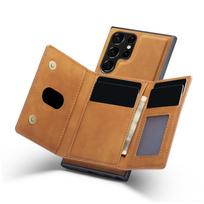 Phone Case Magnetic Card Holder Wallet Stand Cover Fit for Samsung Galaxy S22 Brown S22 Ultra ruda