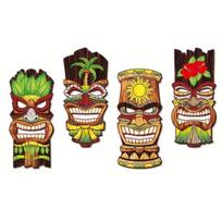 4Pcs Face Masque Decor Solid Wood Hand-Painted Tiki Face Masque Tropical Hawaiian Style Wall Decor Beach Pool Area Decoration 4pcs