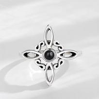 925 Silver Plating Witches Knot Rings for Women Obsidian Celtic Trinity Knot Ring Pagan Wicca Cross Jewelry New Year Gift 6&Silver Plated juoda