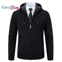 Cozy Up vyriškas vilnos megztinis su užtrauktuku su gobtuvu, šiltas žieminis, šerpa pamušalas, švarkas. M juoda