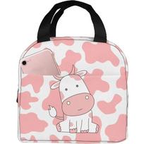 Pink Cow Print Lunch Bag Insulated Lunch Box Reusable Cooler Thermal Meal Tote for Women Men Kids Work School Picnic 22x20x13CM smėlis