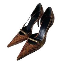 Fashion Small and Niche Design Pointed Thin Heel Snake Skin Pattern High Heels for Women  Retro Spicy Girl Belt Buckle Hollow Sandals 34 ruda