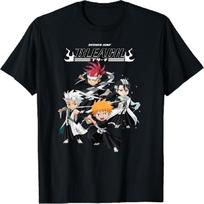Bleach Super Group Chibi Fight Pose Anime T-Shirt S juoda
