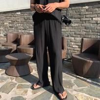 Summer  Men's Loose-fit Straight-leg Ice Silk Casual Pants Draped Nine-point Casual Trousers M juoda