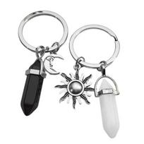 2 Pieces Creative Natural Stone Keychains with Moon and Sun Detail Couple Keyring Purse Accessories for Women Girls 1