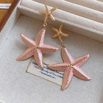 Bohemia Style Starfish Dangle Earrings Iron Material Long Tassel Earrings  Vacation rožinė