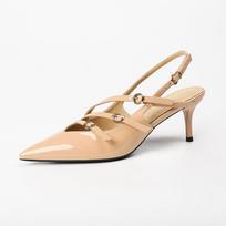 Triple Buckle Sling Back Low Heel Women Summer Sandals for Women French Office High Heels Pointed-toe Back Loop High Heels 34 kūno spalva