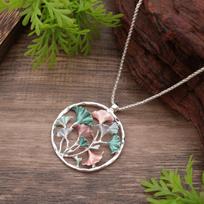 New Enamel Color Round Hollow Ginkgo Biloba Long Pendant Ladies Versatile Premium Ginkgo Biloba Long Necklace