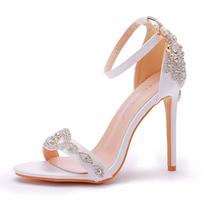 Light Mouth One-length Strap Golden Rhinestone Mid-high Heel Sandals Thin Heels Open Toe Strap One-length Strap Banquet Dance Shoes 35