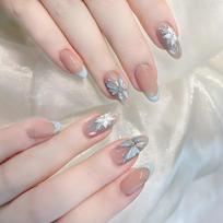 Handcrafted Blue French Tip Press On Nails 24PCS Reusable Butterfly Nail Art Durable ABS Material For Elegant Look 1