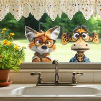 Self-adhesive Wall Stickers Dressed Big-eared Giraffe and Fox for Kids Room Bedroom Home Decor 29x58cm įvairiaspalvis