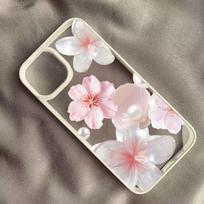 Rožinio vyšnių žiedo ir baltojo lelijo su perlo meno rašto telefono dėklas, skirtas iPhone 17 16 15 14 13 12 11 serijoms Pro Max Plus, dvigubo sluoksnio apsauga iphone 13 gray
