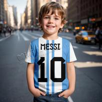 3D spausdintas Messi futbolo marškinėlis 2-14 metų vaikams Vasara 2026 Vaikų drabužiai Šaunūs marškinėliai vaikams Stich Berniukai Vaikų drabužiai 110 gray