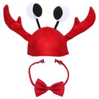 1 Set Red Wine Bow Tie Crab Lobster Hat Adjustable Design Fancy Dress Costume Fancy Hats Funny Animal Crab Costume Set red