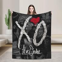 The Weeknd XO Album Flannel Blanket  Super Warm Throw Blanket for Home Decor Camping Pattern Bedspread Sofa Bed Cover 75x90cm black