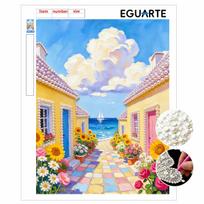Pearl Painting DIY Kit Seaside Village Flowers Path Sailboat Frameless Sparkling Bead Art Canvas Creative Home Decor Craft for Beginners 30x40cm
