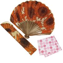 Stylish Business Fan Set with Fan Case and Handkerchief Sunflower Design [Osaka Choseido] Women's - (Orange) oranžinė