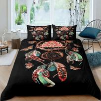 Dream Catcher Duvet Cover Mandala Bohemian Feather Polyester Quilt Cover Exotic Ethnic Tribal Hippie Full Twin Double Queen King 70x133cm 2pcs black