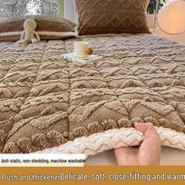 Winter Velvet Taffeta Mattress Topper - Thickened Milk Velvet Pad for Single Beds 48x74cm Quilted Pillowcase gray