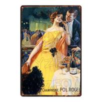 YZFQ Paris Šampano lentelė Metalinė Vintažinė Vyno skardinė lentelė Kelionės suvenyras Sieninė Baro Art Restorano Namų dekoras 30X20CM DU-6307A 20x30cm（7.8x11.8inch） black