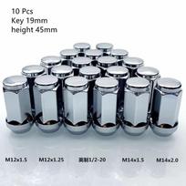Key 19mm Lug Nuts 45mm height m12x1.25, m12x1.5 , m14x1.5 , m14x2,1/2 -20,Thread Cone Seat Car Wheel Nuts Sliver 10 Pcs M12x1.25