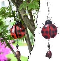 Creative Bell Retro Ladybug Metal Wind Bell Photography Props Handmade Hanging Wind Chimes Colored Romantic Painted Bell Garden One Size raudona