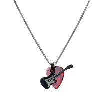 Hip-hop Guitar Pick Pendant Necklace Titanium Steel Punk Guitar Chain Choker Vintage Trendy Electric Guitar Sweater Chain Boys raudona