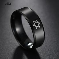 Uelf Fashion Black Stainless Steel Pentagram David Star Ring Men Women Wedding Band Bridal Metal Supernature Punk Jewelry Gift 6