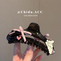 Korean Puppy Bow Plate Hairpin Through Black Grab Clip New Sweet Cool Large Clip Back Head Shark