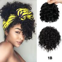 MERISIHAIR 2PCS Synthetic Messy Bun Hair Piece Loose Wavy Curly Drawstring Ponytail And Clip In Curly Bangs For Women Daily Wear 20cm brown