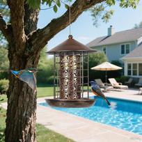Bird Feeders for Outdoors Hanging Feeder, Decor Decorative Birdfeeder Metal Patio Outside gray