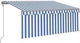 Markizė su uždanga/LED/vėjo jutikliu, mėlyna/balta, 3x2,5m