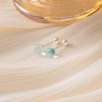 Aquamarine Round Bead Stud Earrings Screw Earrings Dopamine Sweet Simple Earrings Light Luxury Niche Ear Hole Earrings