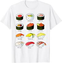 Sushi Types Illustration Graphic Tee Different Kinds of Maki Nigiri Casual Short Sleeve TShirt Unisex S