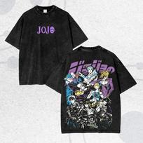 Vintažiniai skalbti marškinėliai Jojo grafika Retro gatvės stiliaus Oversized Y2k Vyriški moteriški trumparankoviai Laisvalaikio medvilniniai laisvi patogūs moteriški vyriški drabužiai S juoda