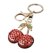 Cherry Keychain Sparkling Rhinestones Lobster Clasp Keyring Cute Fruit Bag Charm Birthday Gift raudona