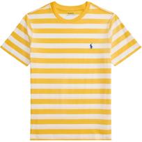 Polo Ralph Lauren Išsiuvinėtas arkliuko logotipas Dryžuoti medvilniniai megzti trumpomis rankovėmis marškinėliai Vaikų viršutiniai drabužiai Lenktynių geltonos spalvos baltas 323A95726-002 XL