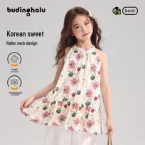 Pudding Haru Girls' 100% Cotton Floral Halter Top 140 (Height 135-145cm)