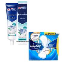 Crest 3D White Toothpaste & Whisper Sanitary Napkins Bundle