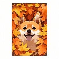 Cute Shiba Inu Autumn Leaves Metal Sign Tin Wall Art Home Kitchen Bar Decor (Multicolor,TYA-1081432-20x30) įvairiaspalvis