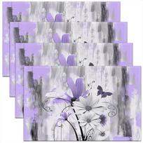 4/6/8 vnt. Modernūs violetiniai ramunėlių lininiai padėkliukai Abstract Art pilki juodi gėlių drugelių valgomojo stalo kilimėliai skalbiami kilimėliai 4pcs gray