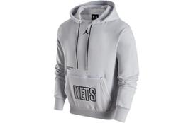 Jordan NBA Brook Lin Nets, Letter Hooded Pullover Fleece Lined Casual Sweatshirt Men's White Gold DR7008-043 M