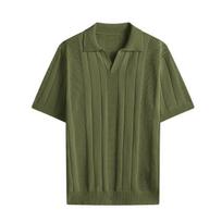 Summer Short Sleeved T-shirt Casual Loose Breathable Versatile Polo Shirt XXL žalia