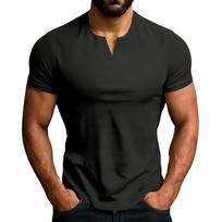 Men's Leisure Exercise Fitness Training Running Little V-Neck T-Shirt L juoda