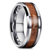 8 mm juodo titano vestuvinis žiedas vyrams su koa medžio intarsija Nerūdijančio plieno juosta Jubiliejinė dovana 12 sidabras