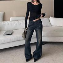 American Spicy Girl Low-Rise Retro Bell Bottom Slimming Jeans S gray