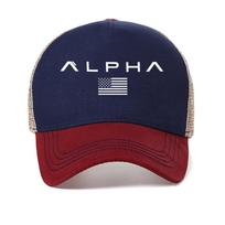 Alpha Graphic baseball cap fashion casual adjustable trucker hat outdoor mesh sun Snapback hats summer Breathable unisex hat Adjustable raudona
