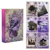 Levandų Lenormand kortų kaladė - 36 kortos su vintažinėmis botaninėmis iliustracijomis, 9*6cm Shabby Chic violetinė estetika, Tarot alternatyva violetinė