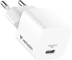 Verbatim, Įkroviklis Mini GaN su kablem 1 x USB-C, balta, 20 W, Power Delivery 3.0